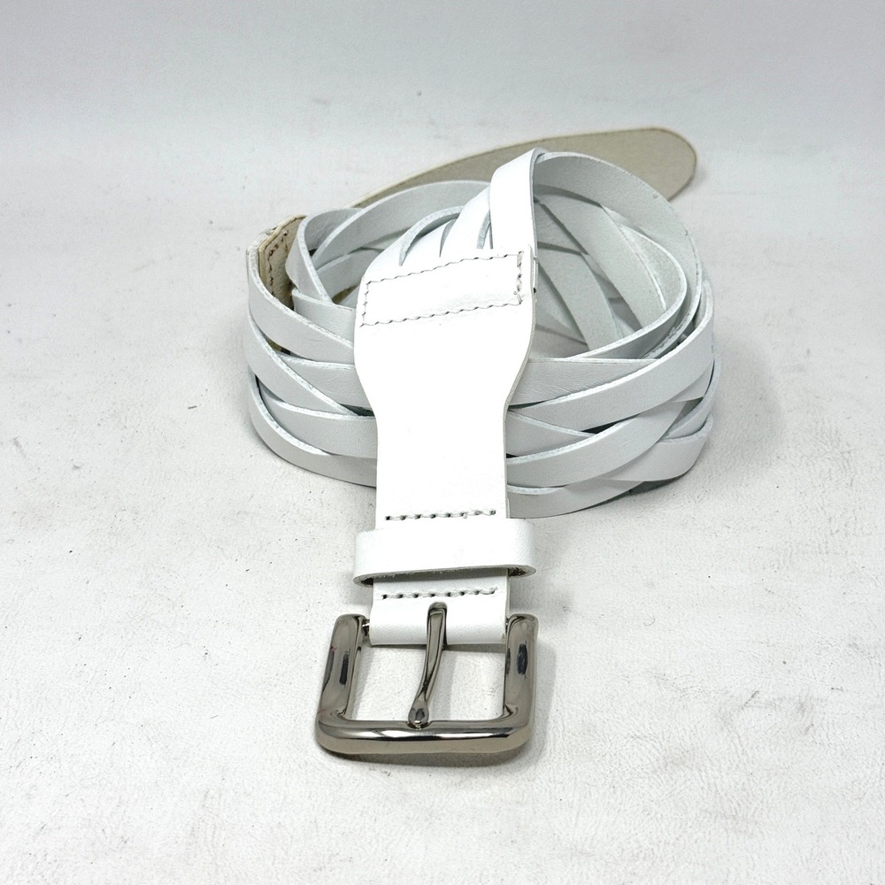 Express Womens White Woven Belt M 1227 Leather Wide Preppy Boho Casual Chic